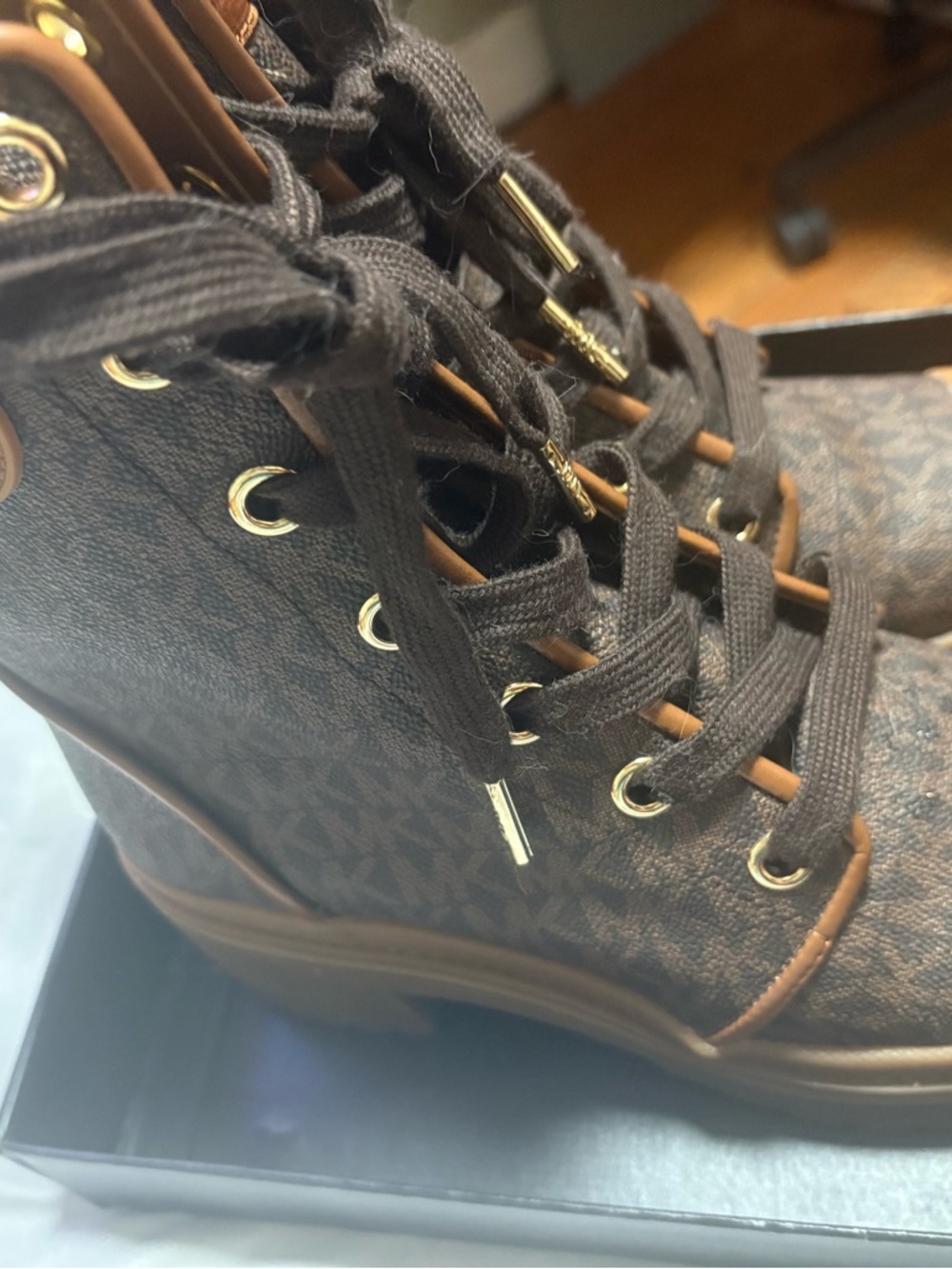 💛 Michael Kors- Corey Logo Signature Combat Boots 🤎 - Picture 8 of 9
